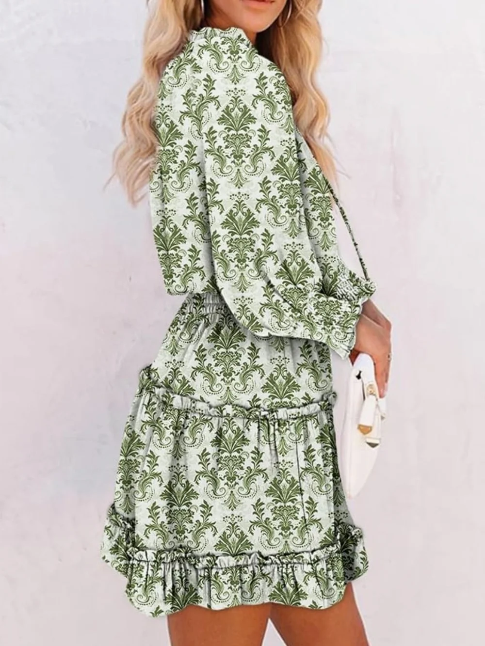Boho Floral Ruffle Long Sleeve Smocked Mini Dress Size Med